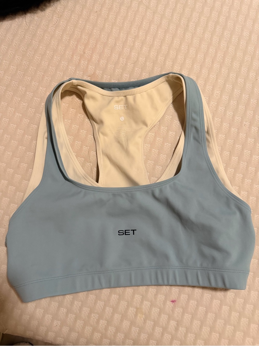 Women's Layered  Light Blue and Cream Sports Bra